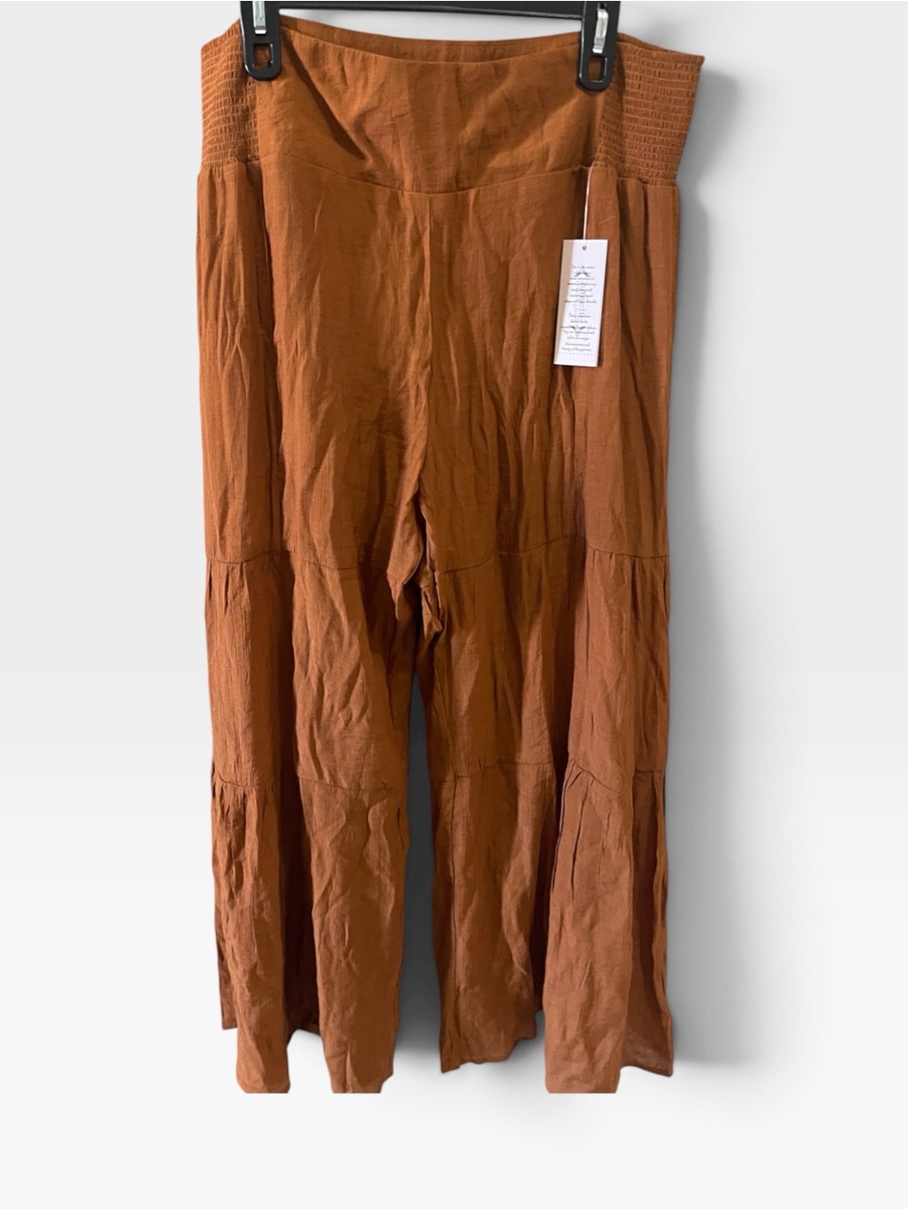 NANETTE LEPORE Women’s Smocked Waist Wide Leg ruffle Pants large glazed ginger